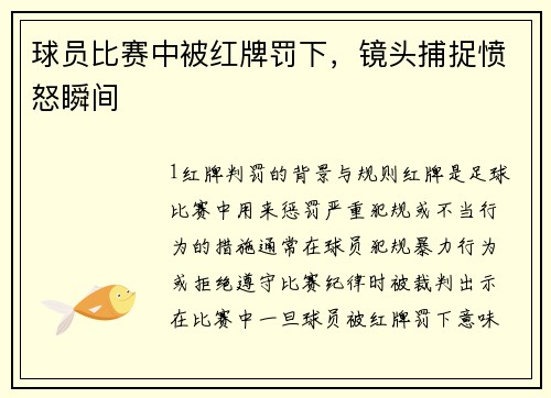 球员比赛中被红牌罚下，镜头捕捉愤怒瞬间